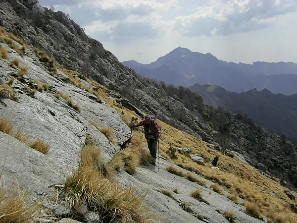 Tratto di roccia liscia. Sfondo Altissimo
