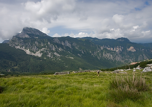 La zona delle Capanne di Giovo, sullo sfondo a sx il Sagro