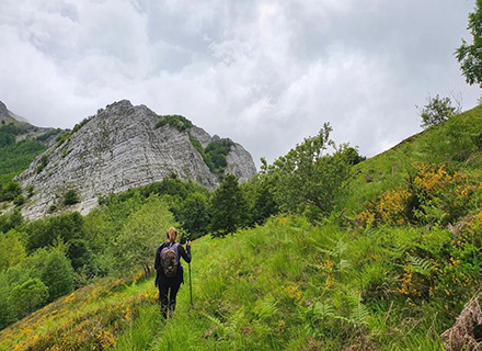 l’inizio del sentiero sulla cresta sud del Freddone, sullo sfondo il monte Corchia.