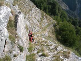 il tratto iniziale in ripida discesa della via di lizza