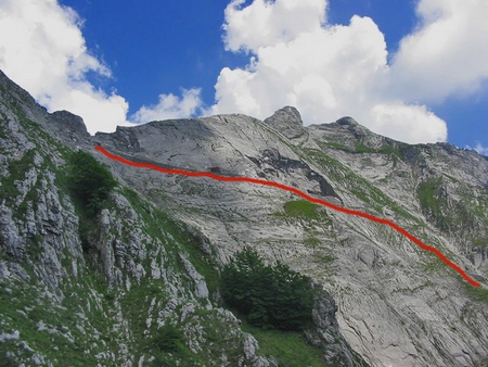 Il tratto rosso segna il percorso della parte alta della via delle Gruzze