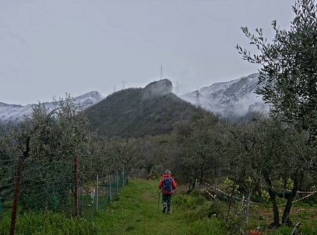 Il sentiero all'inizio, sfondo il Monte D'Arma